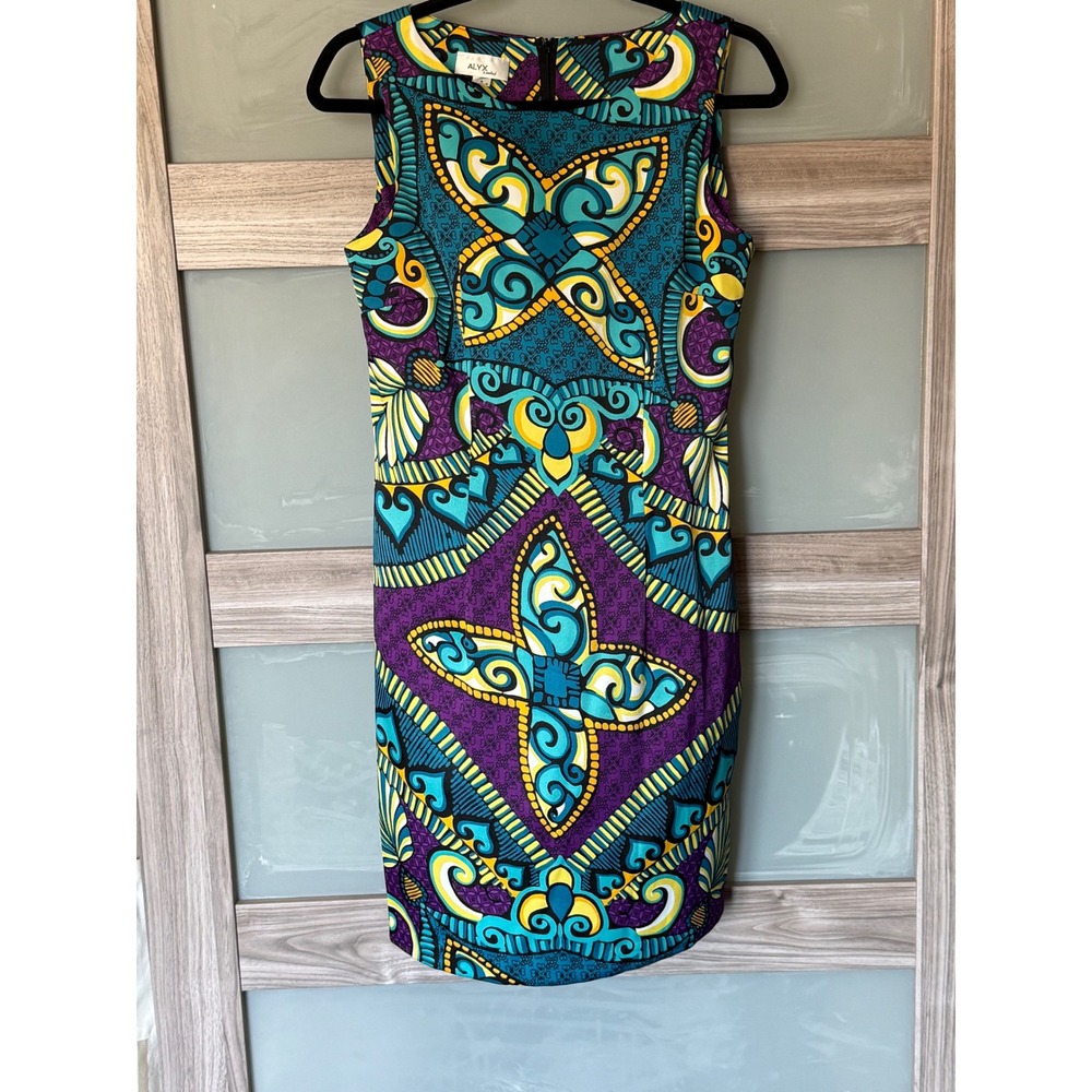 ALYX Limited Womens Size 8 Purple Teal Geometric Sheath Dress Sleeveless 0354W51